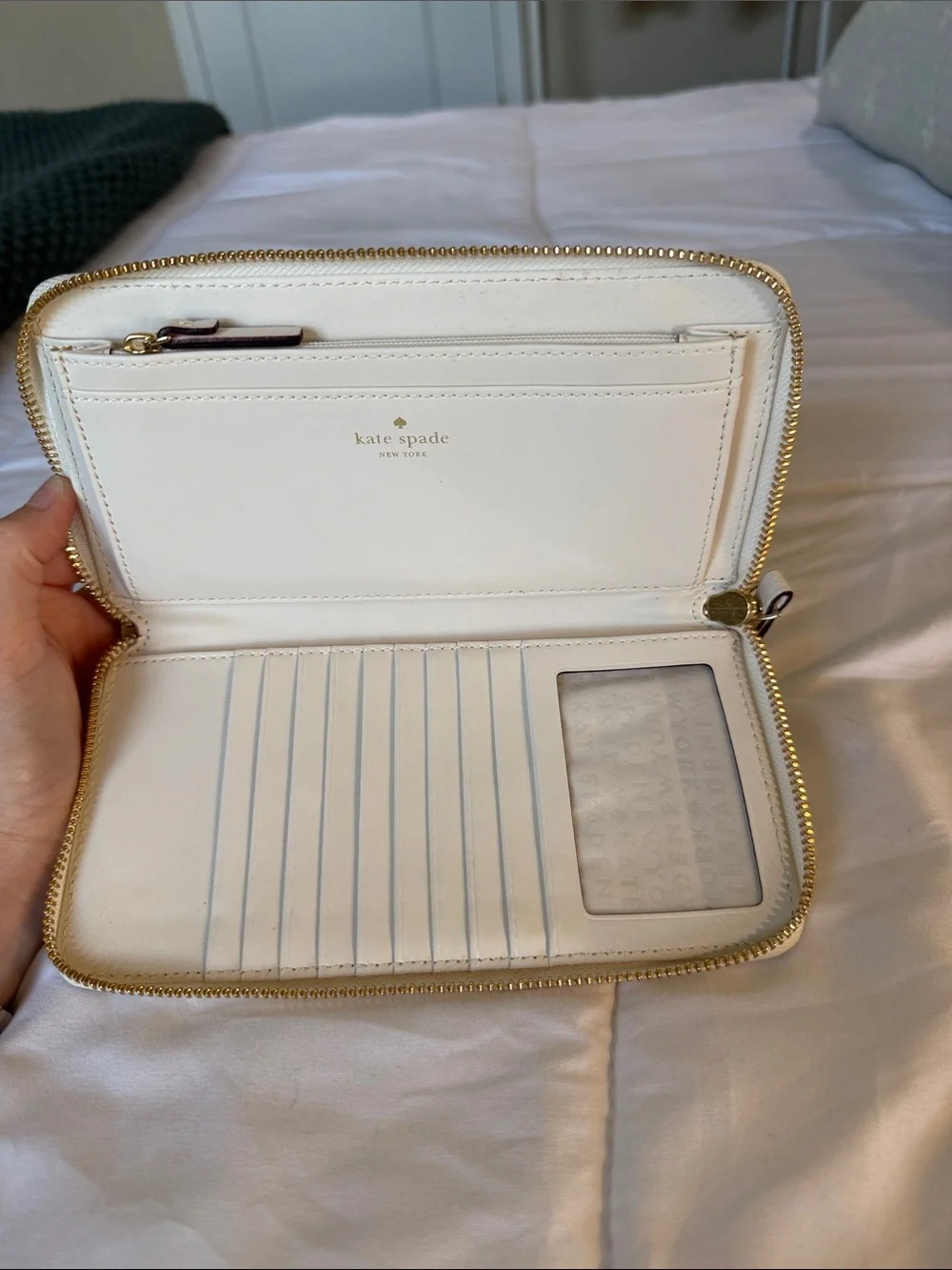 kate spade cream floral cutout zip-around wallet